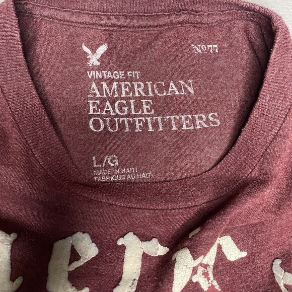 AMERICAN EAGLE T-Shirt Vintage Fit Velvet Distressed Short Sleeve Y2K Mens L Red - Picture 3 of 7